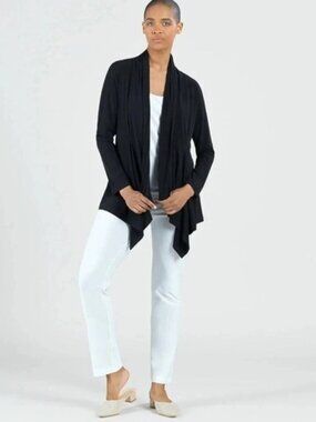 Clara Sunwoo Black Asymmetrical Drape Tunic Cardigan Sweater XL